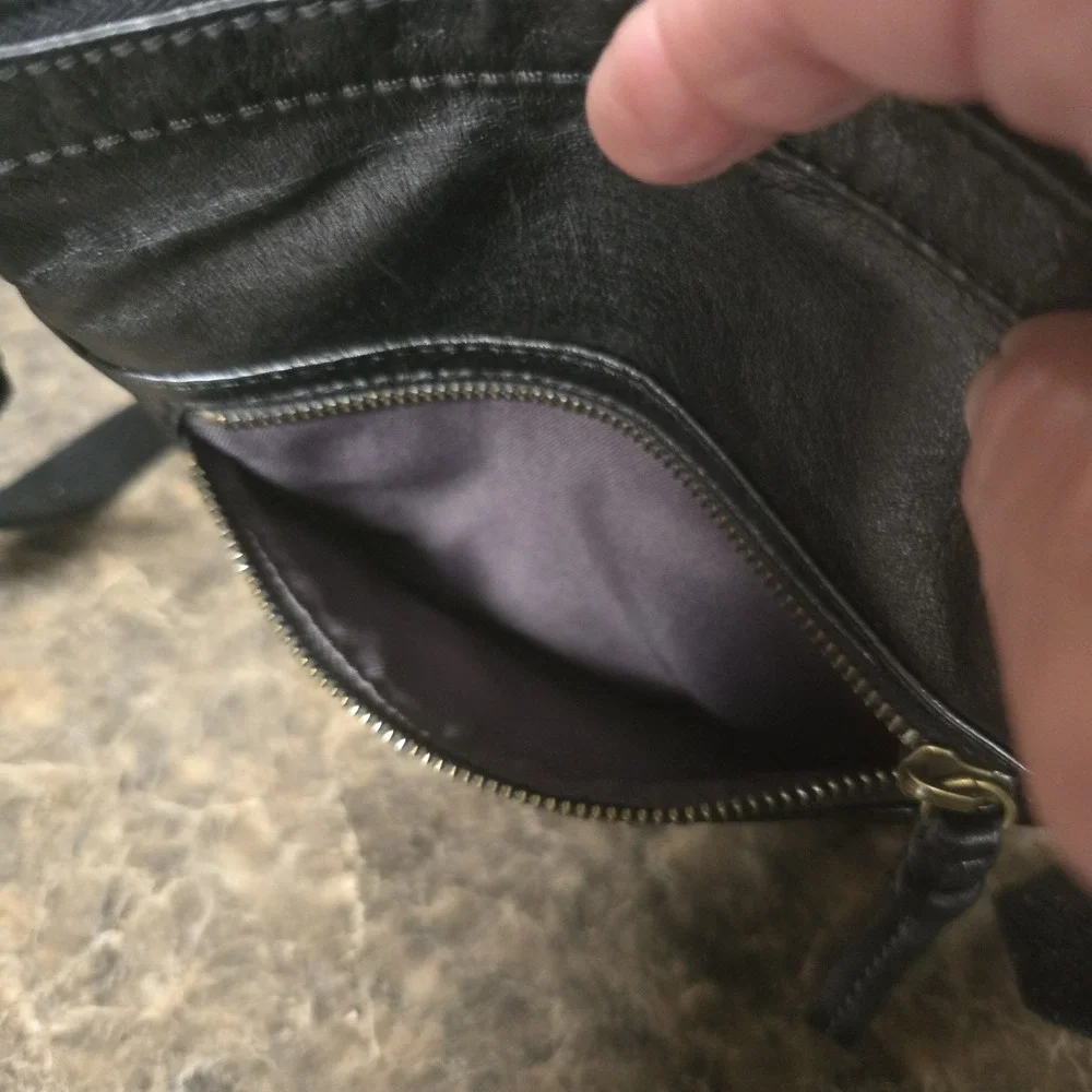 The Sak Leather Shoulder Bag, Black, Mini Fabric Strap Outside/Inside Pockets‎
